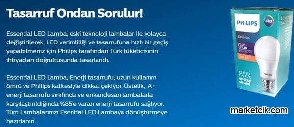 Philips Essential 9 Watt Led Ampul Sarı Işık E27 Normal Duy